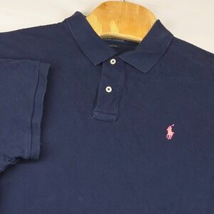 Polo Ralph Lauren Polo Shirt Mens XXL Navy Blue Classic Fit Pink Pony Logo Pique